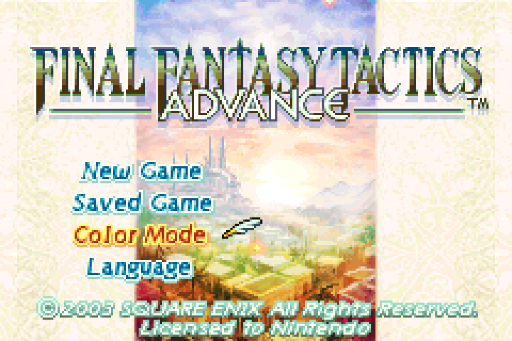 Final Fantasy Tactics Advance's title screen with LCD A