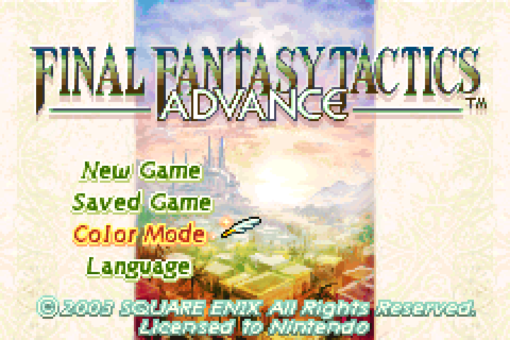 Final Fantasy Tactics Advance's title screen with LCD B
