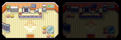 Tilemap of a Pokemon center from Pokemon Sapphire, with the right-side adjusted for AGB-001 gamma