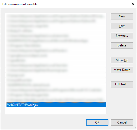 The Edit environment variable window with a new Path field
